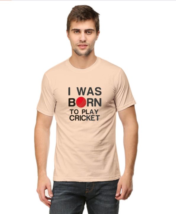 I Was Born To Play Cricket T-Shirt - Peach