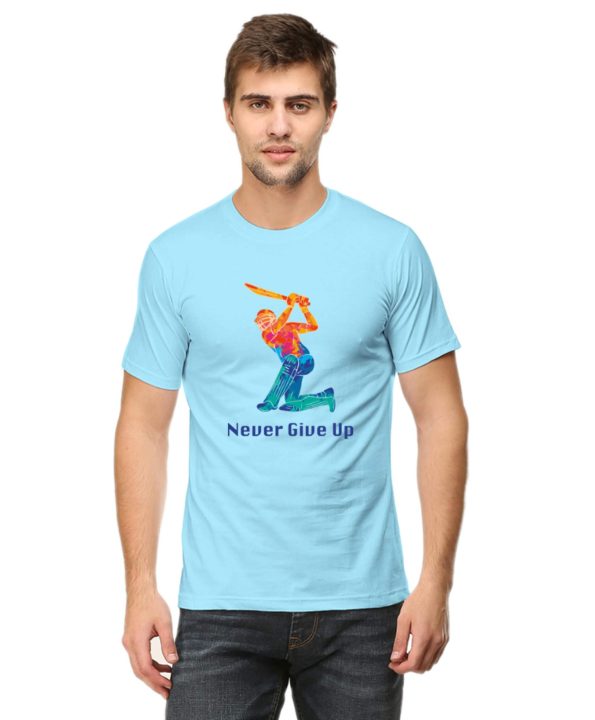Never Give Up Cricket T-Shirt - Baby Blue