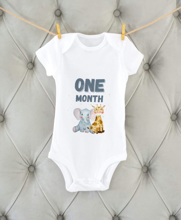 Elephant and Giraffe Unisex Baby Romper for Milestone - 1 Month