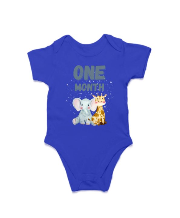 Elephant and Giraffe Unisex Baby Romper for Milestone - 1 Month - Royal Blue