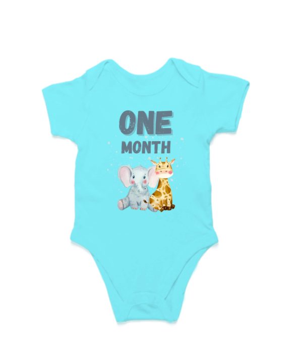 Elephant and Giraffe Unisex Baby Romper for Milestone - 1 Month - Skyblue