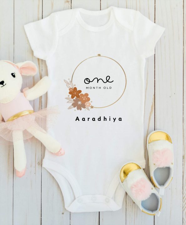 Gold Luxury Unisex Baby Romper for Milestone - 1 Month - Custom Name