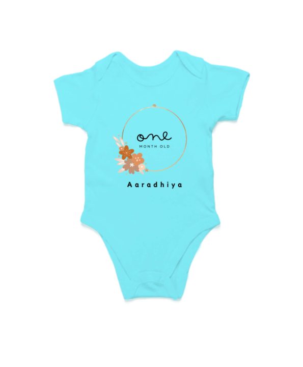 Gold Luxury Unisex Baby Romper for Milestone - 1 Month - Custom Name - Skyblue