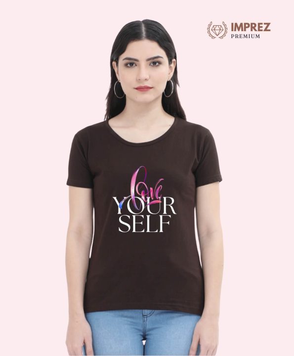 Love Yourself Women's Coffee Brown T-Shirts - Trendy Styles