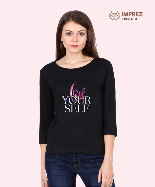 Love Yourself Women's Full-hand Black T-Shirts - Trendy Styles