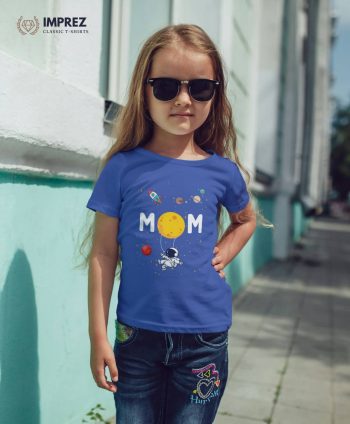 Mom Love Beyond Space | Girls Premium Royal Blue T-Shirt