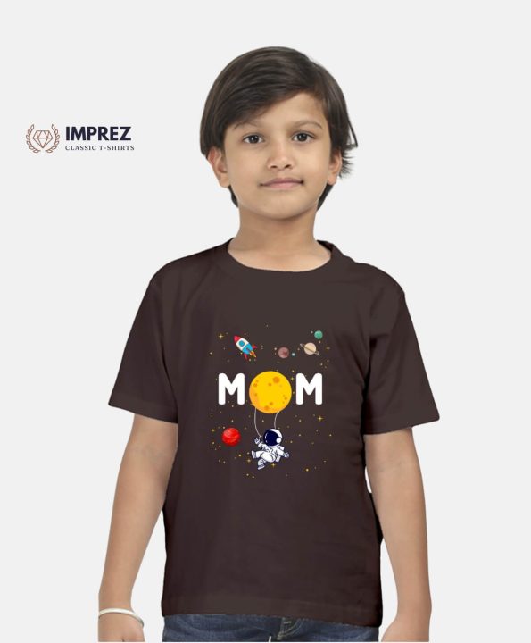 Mom Love Beyond Space Kids Premium Coffee Brown T-Shirt