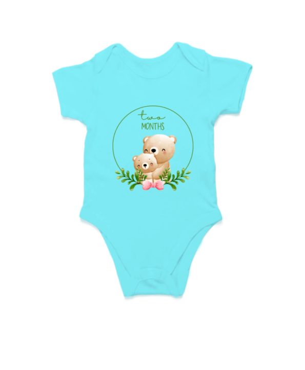 Teddy Love Unisex Baby Romper- 2-Month Milestone Celebration Onesies Skyblue