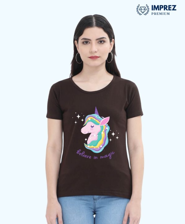 Believe in Magic Women Coffee Brown -T-Shirt