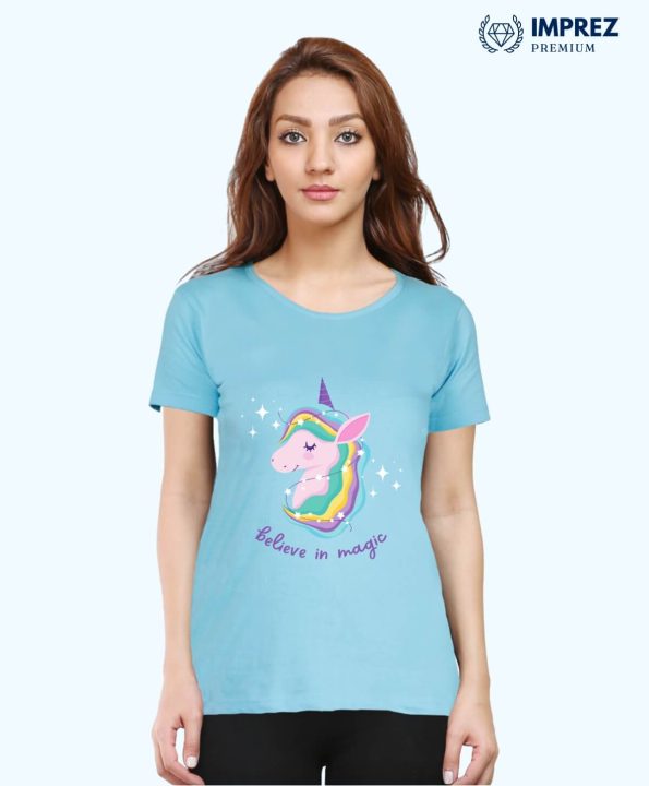 Believe in Magic Women Sky Blue T-Shirt