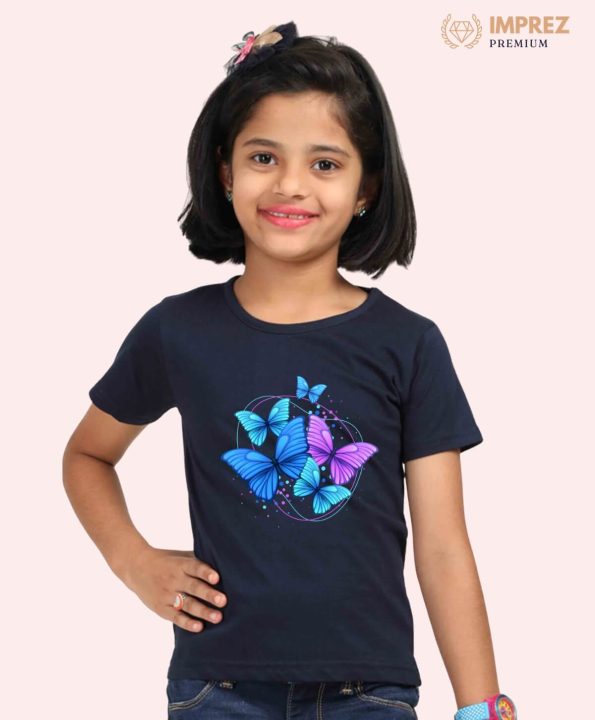 Flying Butterflies T-Shirt - Kids Navy Blue T-Shirts