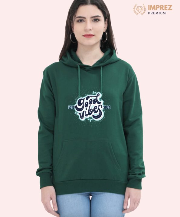 Good Vibes Women Bottle Green Hoodie