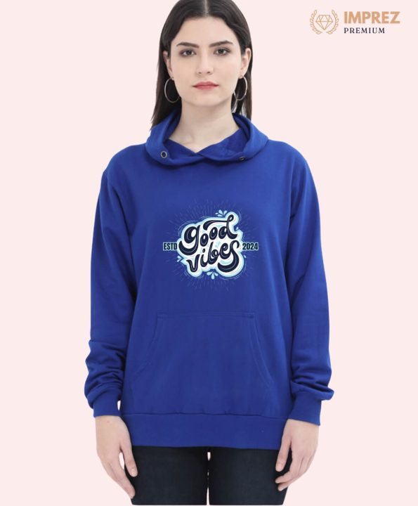 Good Vibes Women Royal Blue Hoodie