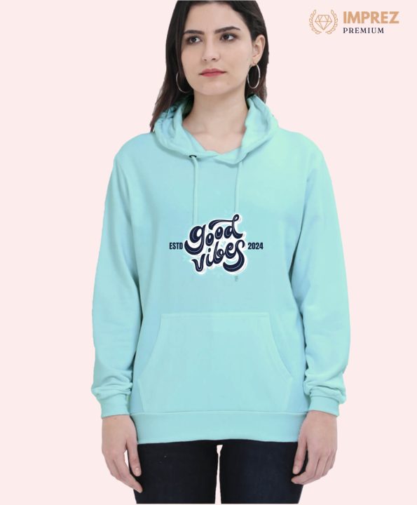 Good Vibes Women Sky Blue Hoodie