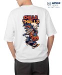 Chills and Thrills Men Oversized White Premium T-Shirt – Front and Back